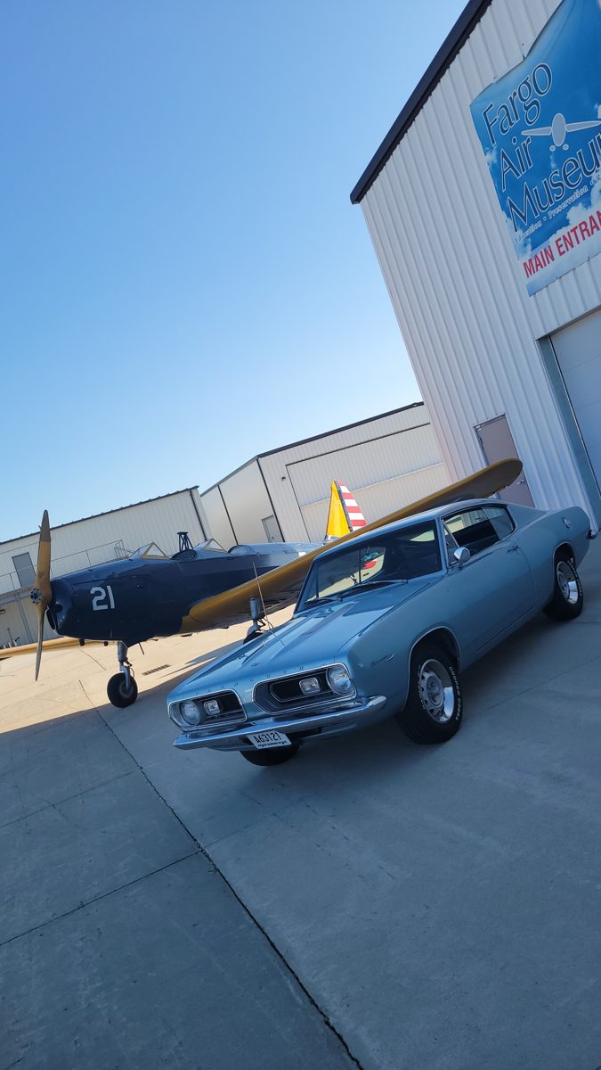 Keith Ramsett's 1967 Plymouth Barracuda outside the Fargo Air Museum