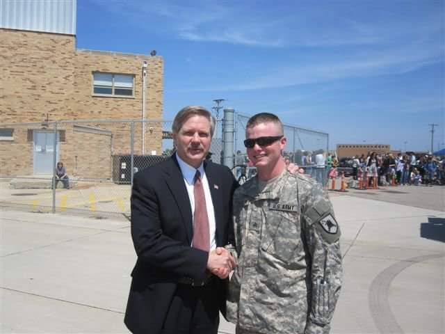 Keith Ramsett in uniform on returning home from deployment to Kosovo